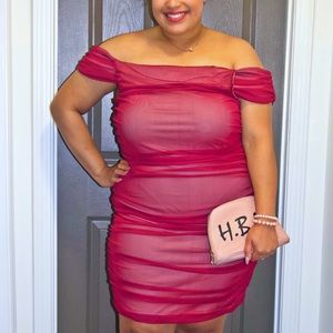 3X Burgundy/Dark Fuschia Ruffled Bodycon Dress